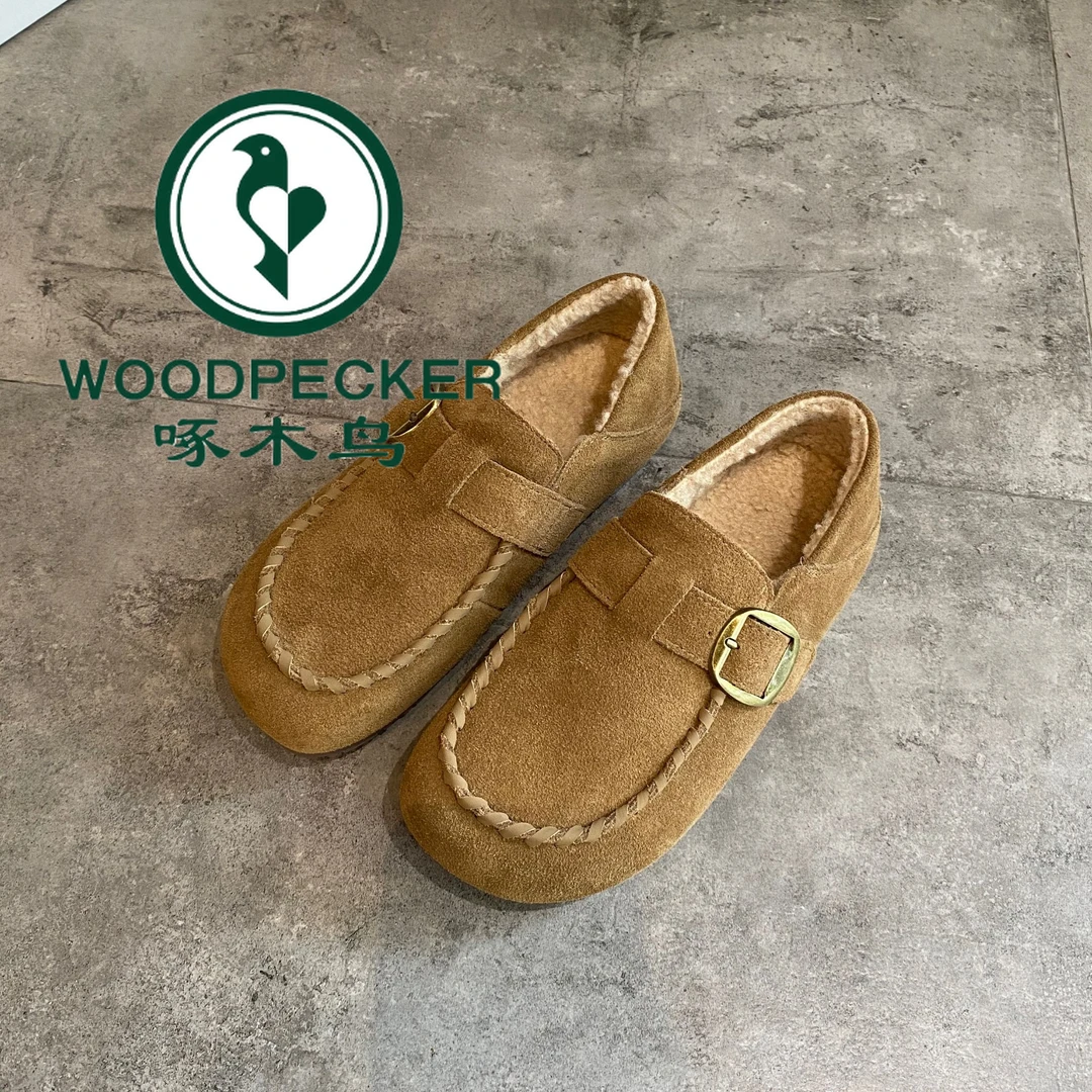 啄木鸟软底加绒勃肯鞋女2025年新款百搭舒适懒人一脚蹬两穿款棉鞋