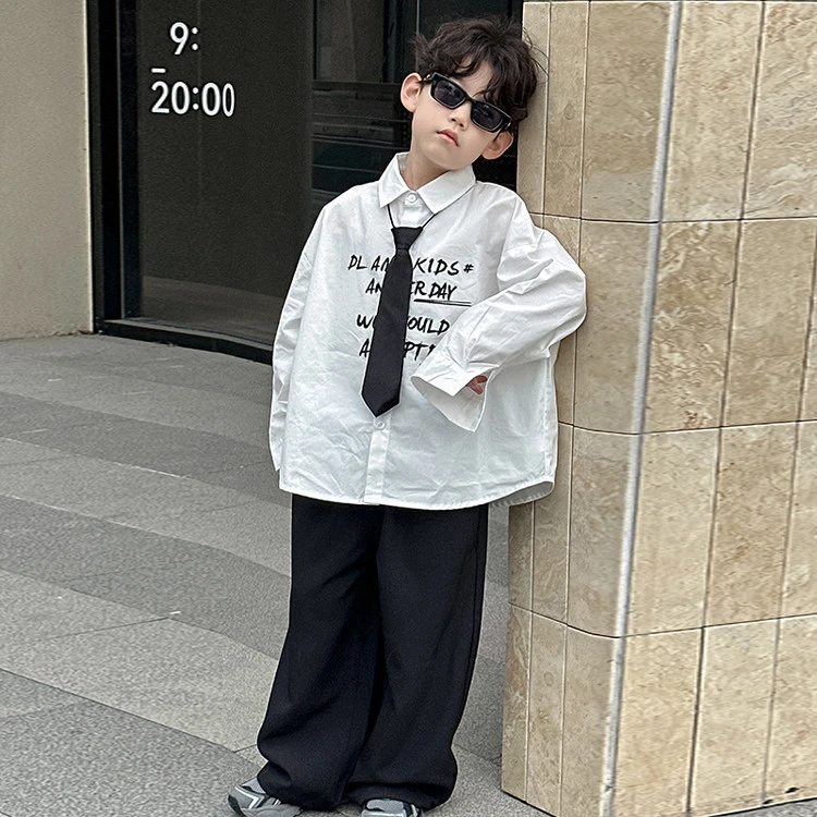 HY2506儿童领带衬衫2025春季新款男童韩版宽松衬衣中小童上衣潮