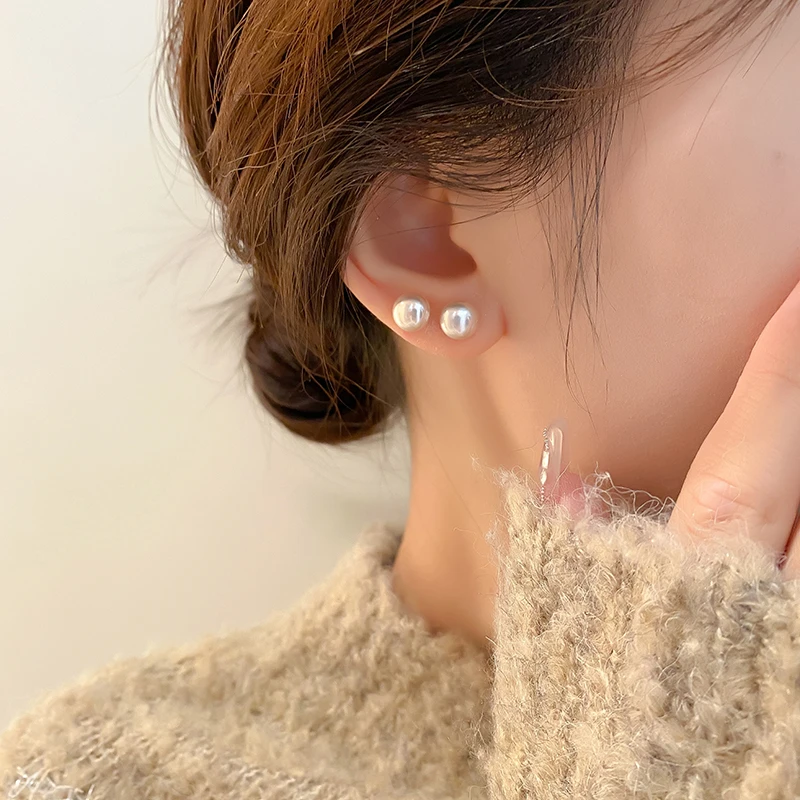 铜合金耳饰 春夏新品曼塔玫瑰色扁圆馒头珠珠百搭耳钉女气质耳饰