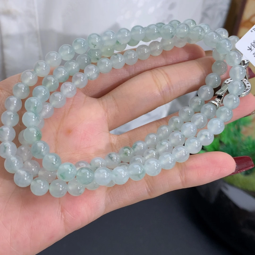 翡翠未镶嵌手串卡6.4冰胶晴飘花项链