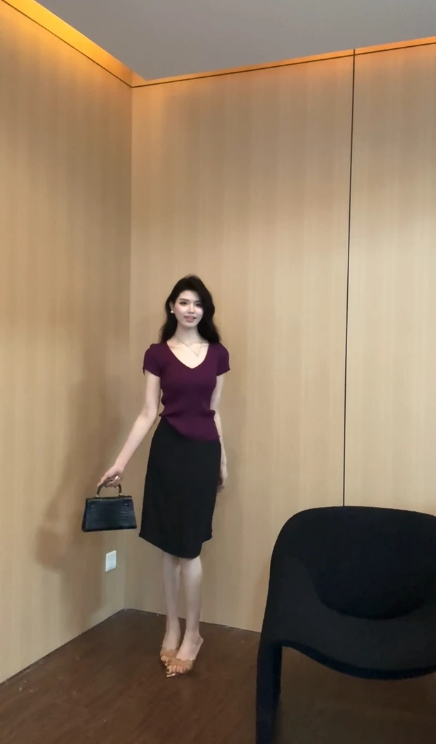 【早逢雪霁】高级感时尚修身显瘦V领上衣0100款