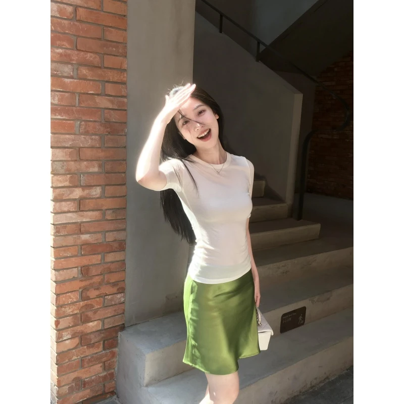 MARIE.COCO夏季时尚极简风白色正肩修身T恤上衣女轻熟半身裙套装