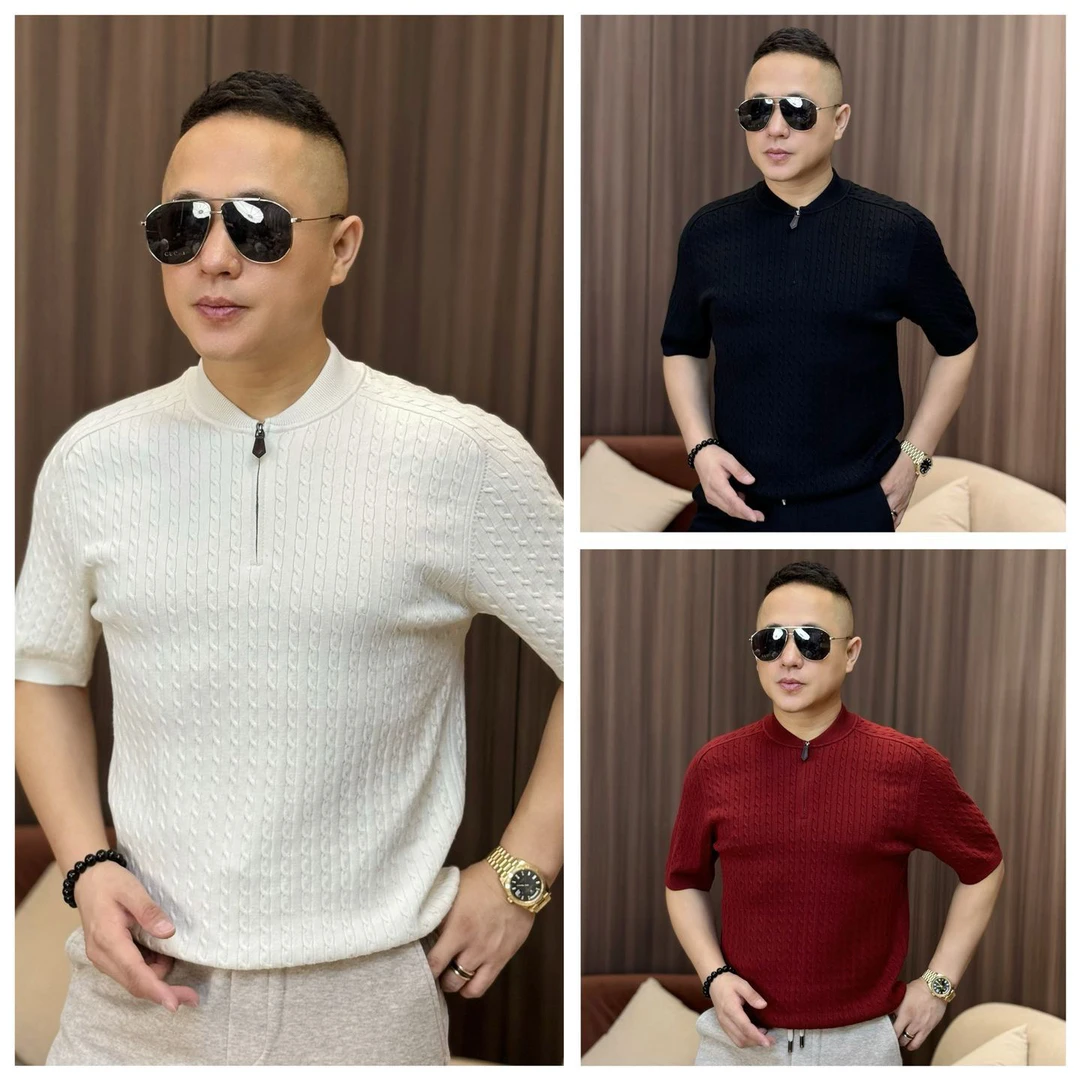 孙先生男装｜亨利拉链领“绞花针”针织半袖时尚男款半袖6610