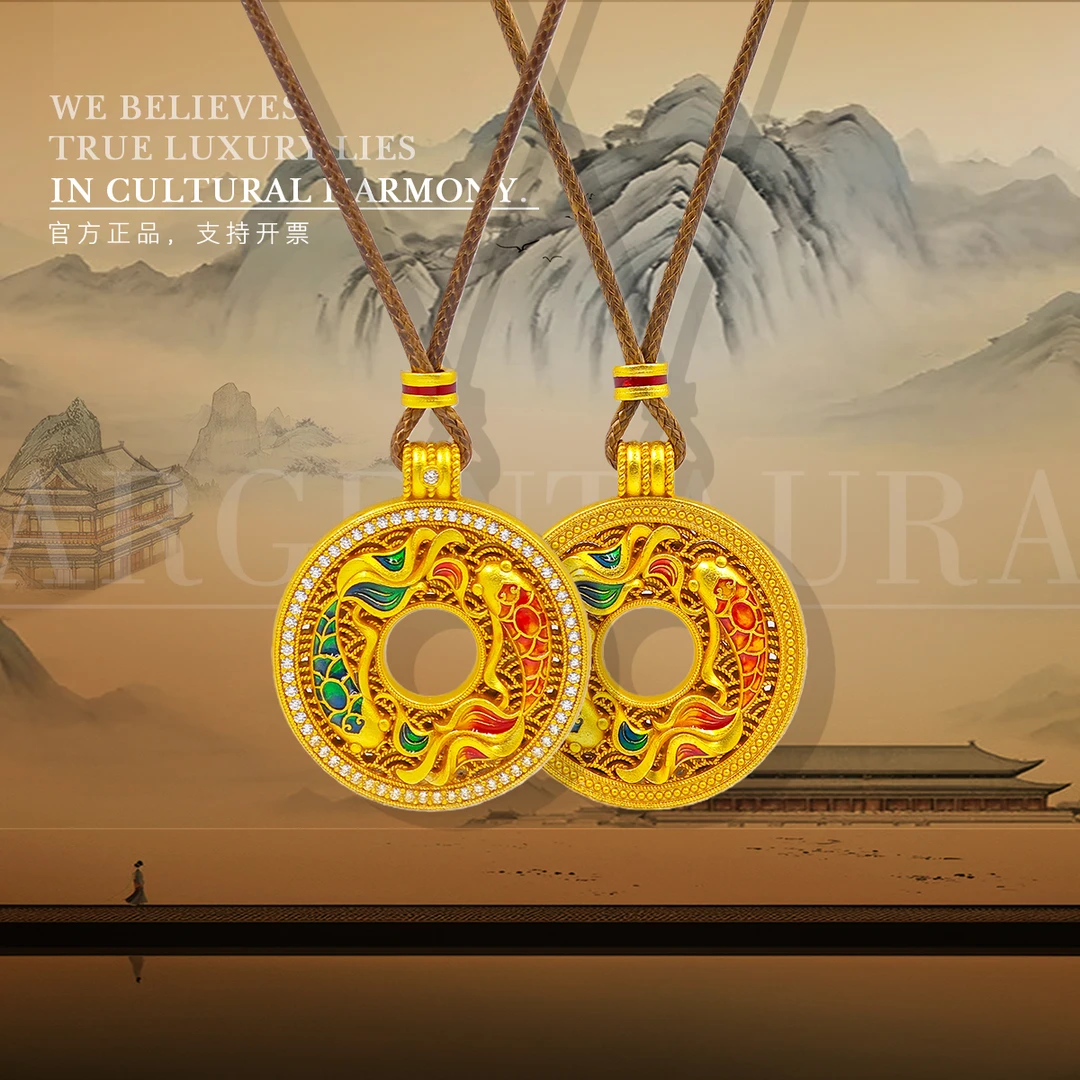 吊坠足银珐琅 银卷风Argentaura | 微镶双鱼套链新中式百搭款吊坠