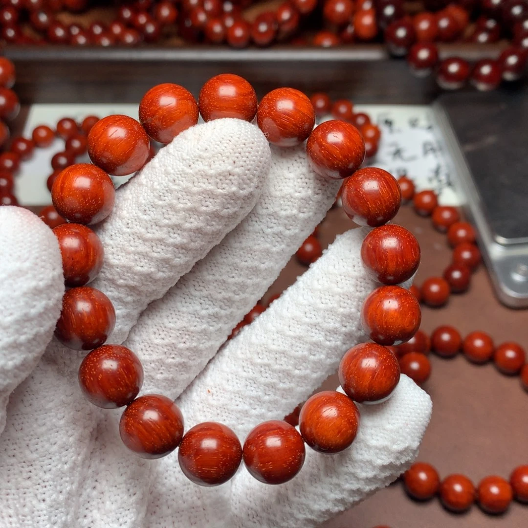 黄***瓜小叶紫檀手串/手链1.2*17颗 鸡血红泥料aaaaa无胶无蜡