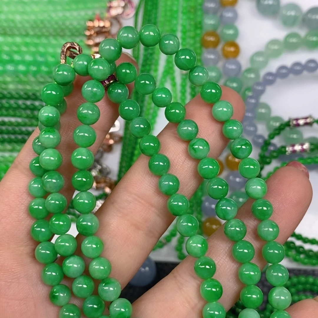 颈饰未镶嵌翡翠缅甸天然翡翠阳绿项链6