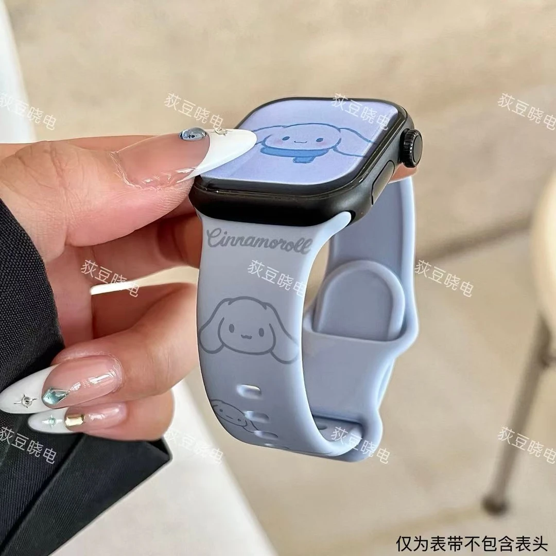 亲肤硅胶材质双色镭雕库洛米图案适用38 - 49mm智能手表通用表带