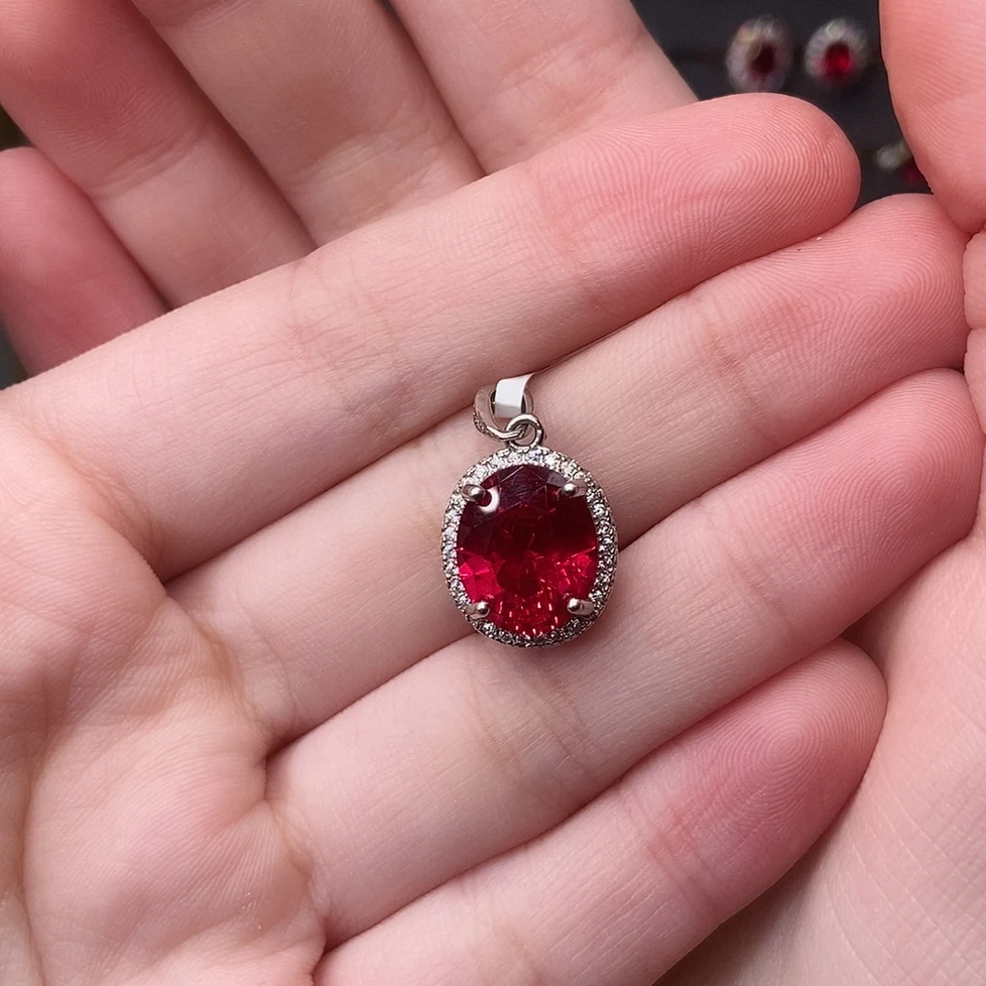 吊坠(赠链)银S925镶嵌红宝石