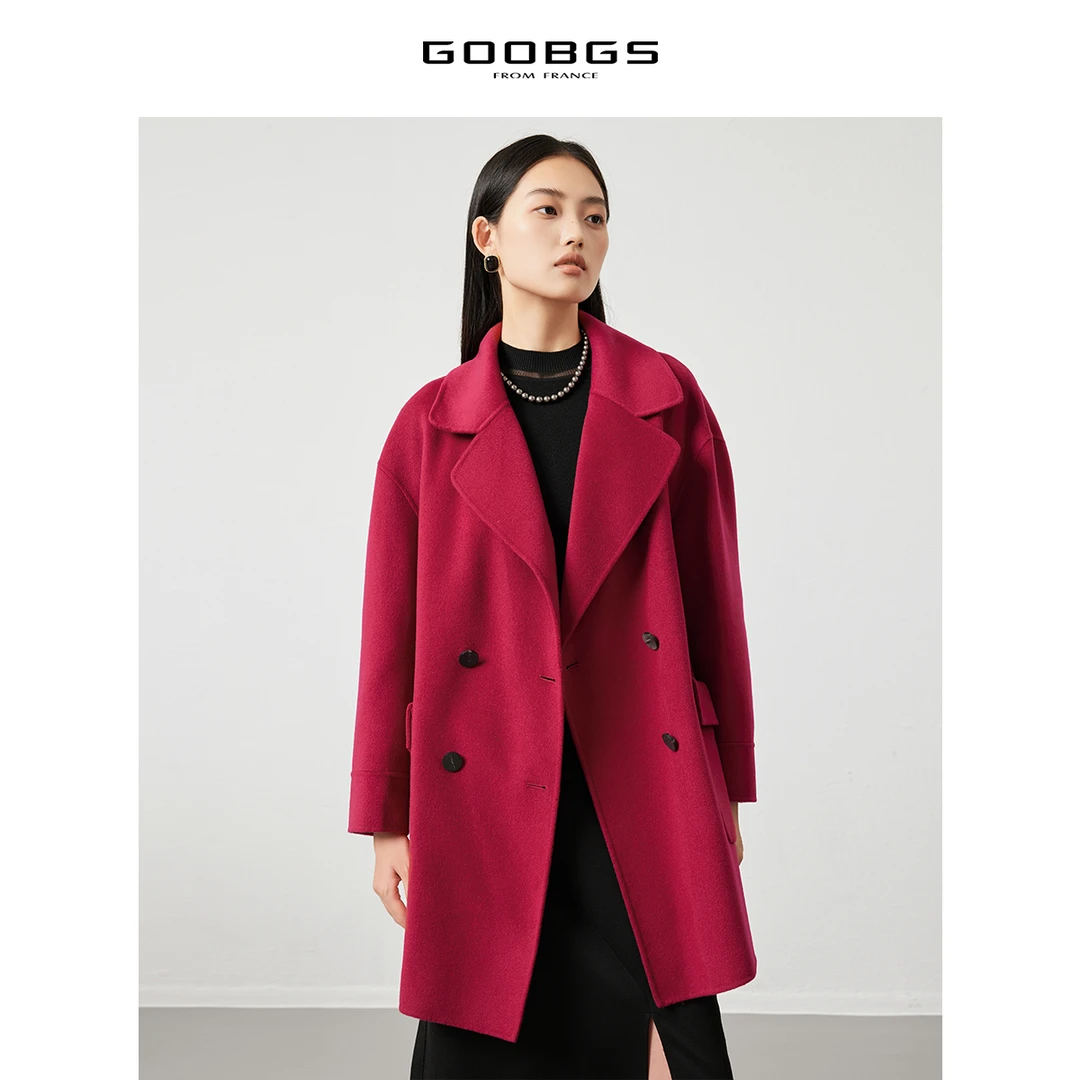 GOOBGS山羊绒红色短款双面呢大衣G2486805