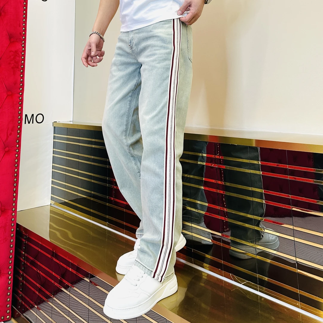 水金男装 2025男士春夏潮流时尚百搭织带撞色休闲直筒牛仔裤85090