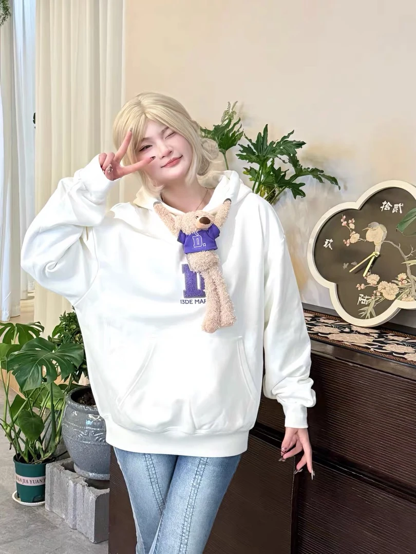【美轮美奂】D.DESIRABLE联名系列小熊帽衫宽松套头男女卫衣（114）