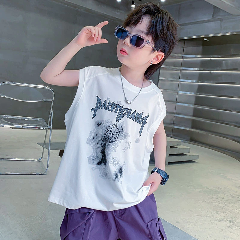 夏季男童纯棉背心套装新款男孩宽松薄款无袖夏装背心儿童男童短袖