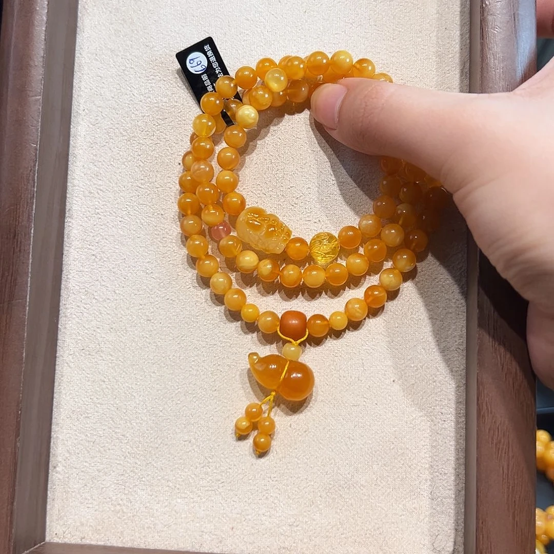 蜜蜡未镶嵌手链6.7mm蜜蜡手串