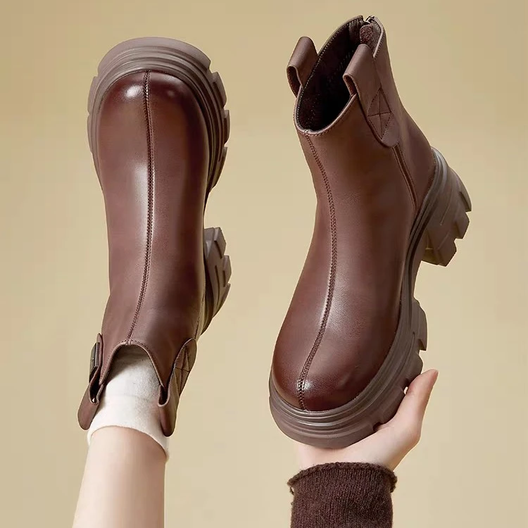 59D3808圆头粗跟防滑秋冬短靴加绒