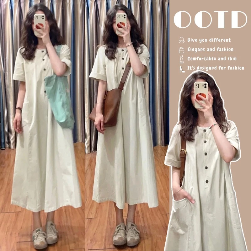 孕妇哺乳新款文艺复古长裙宽松休闲显瘦连衣裙小个子慵懒风