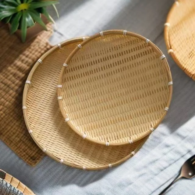 手工编织耐用簸箕馒头圆形竹编晒盘洗菜无孔晾晒中药水果篮竹制品