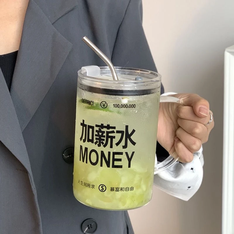 1000ml大容量玻璃杯上班族网红简约家用水杯女ins高颜值吸管杯子