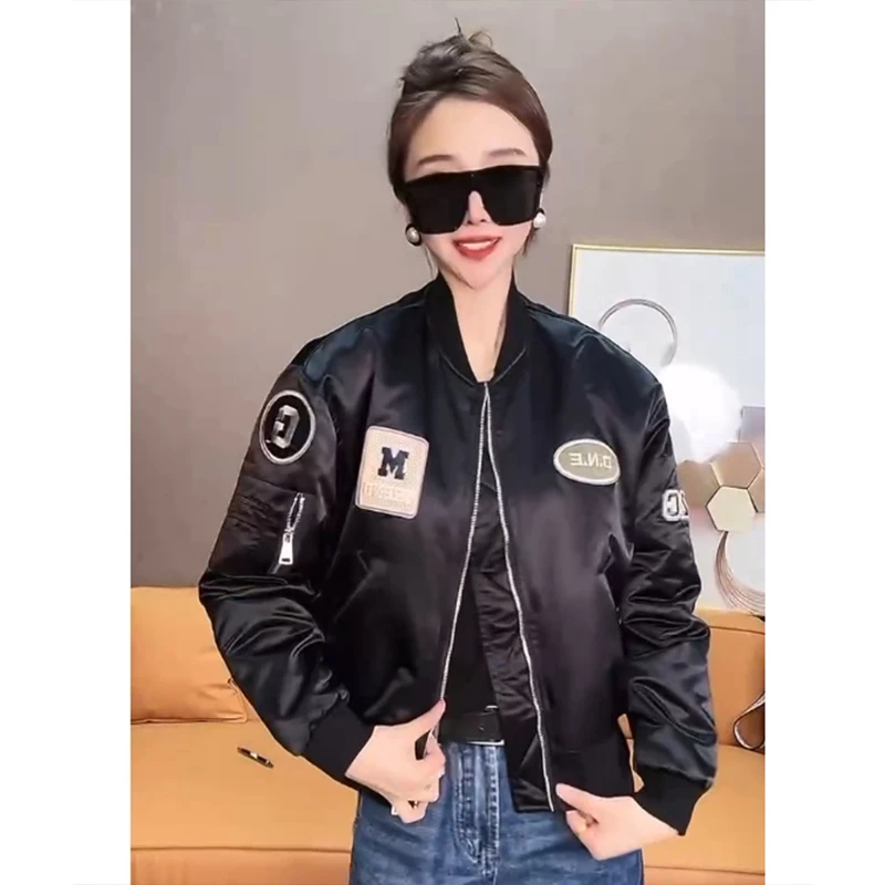 2025刺绣贴标休闲棒球服外套女早冬季新款小个子美式女士短款夹克