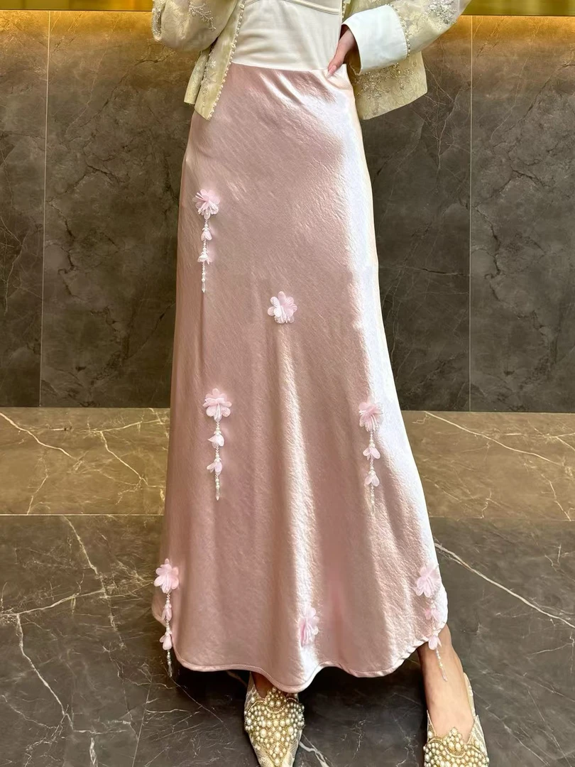 3642新国潮珠串吊坠优雅气质半身裙