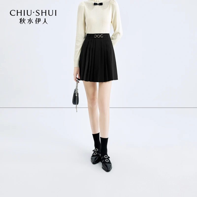 秋水伊人小A字百褶半身裙2024年春季新款女装显瘦百搭小个子裙子