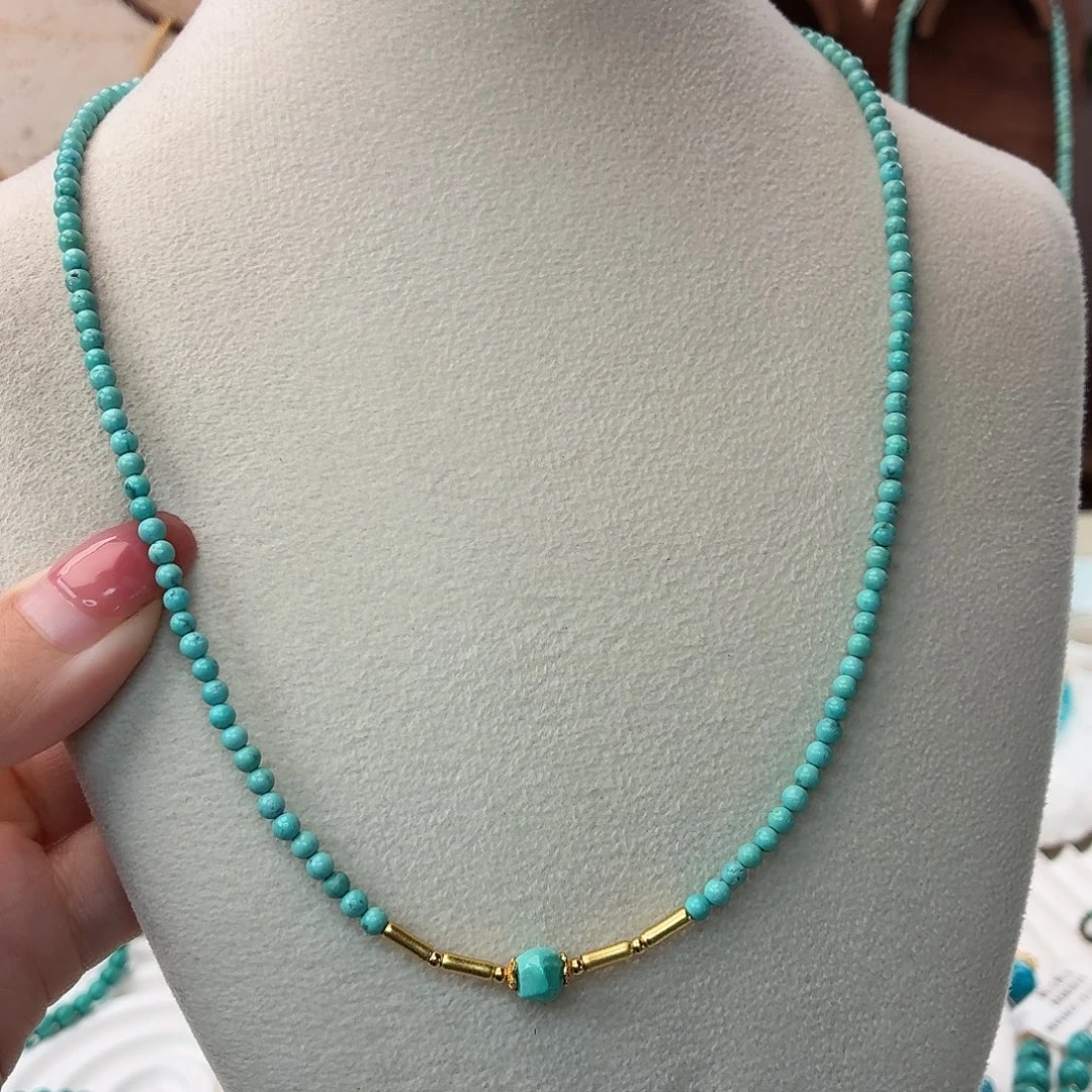 绿松石银S925镀金镶嵌颈饰