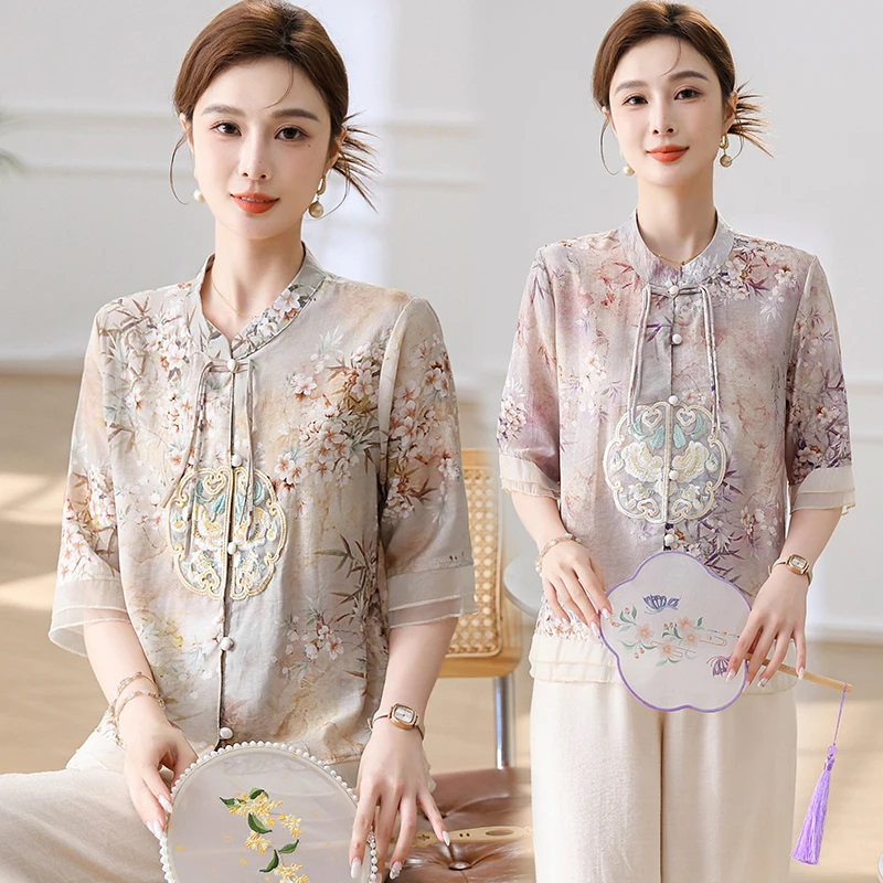 2025新款妈妈装春夏时尚套装洋气中年女装宽松显瘦上衣