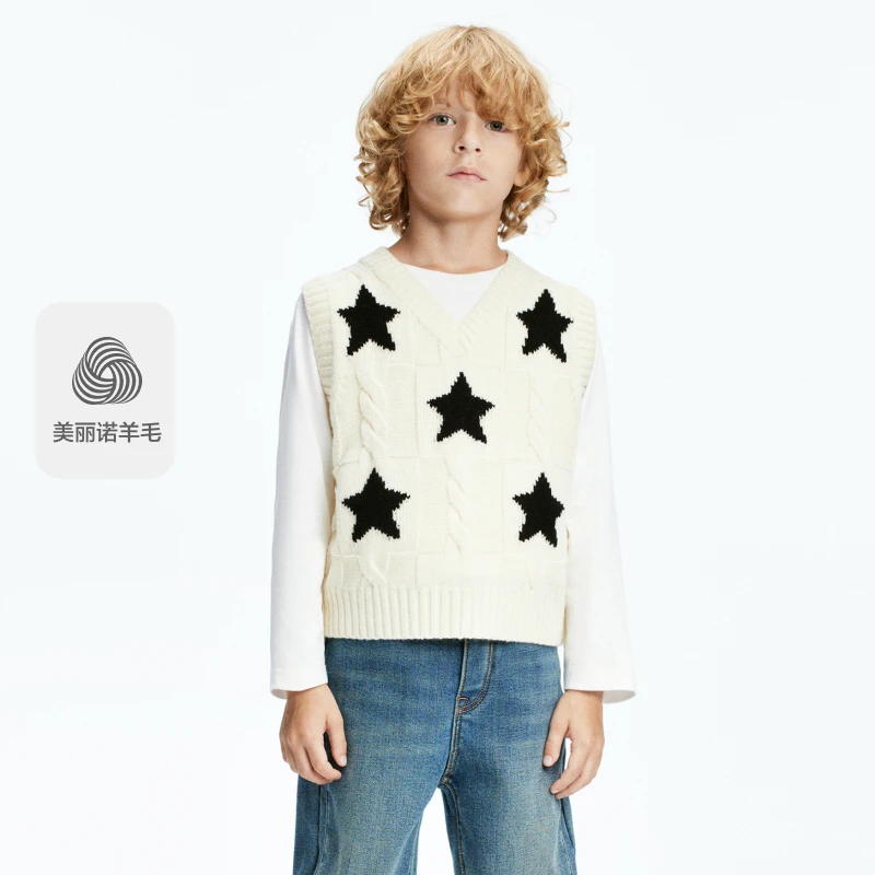 littlemoco童装24冬新款男女童圆领扭花马甲背心毛衣#KBD4SWTT09