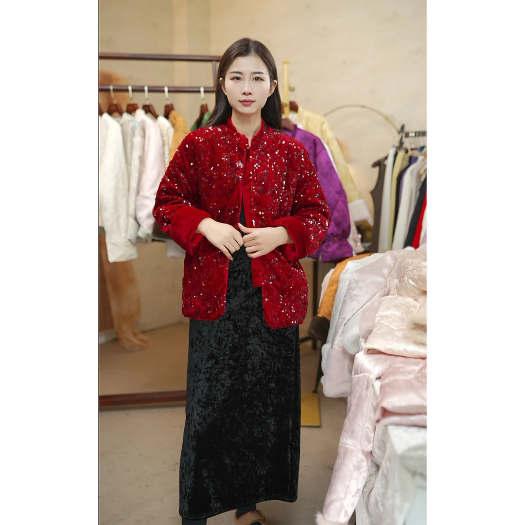 【欣禧-新年鸿衣】冬季加棉加厚新中式国风保暖亮片冬外套女