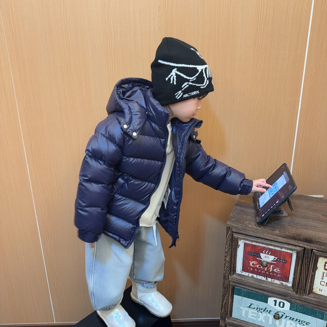令佳潮牌 24儿童冬季90白鸭绒保暖面包服轻便藏青色羽绒服0202