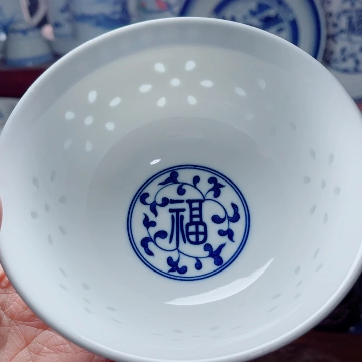 青花玲珑5寸饭碗福字