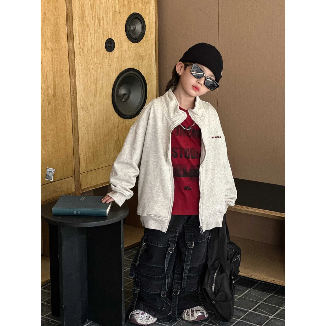 GXM2025春季儿童纯棉外套新款宽松上衣开衫潮酷中童时尚个性休闲