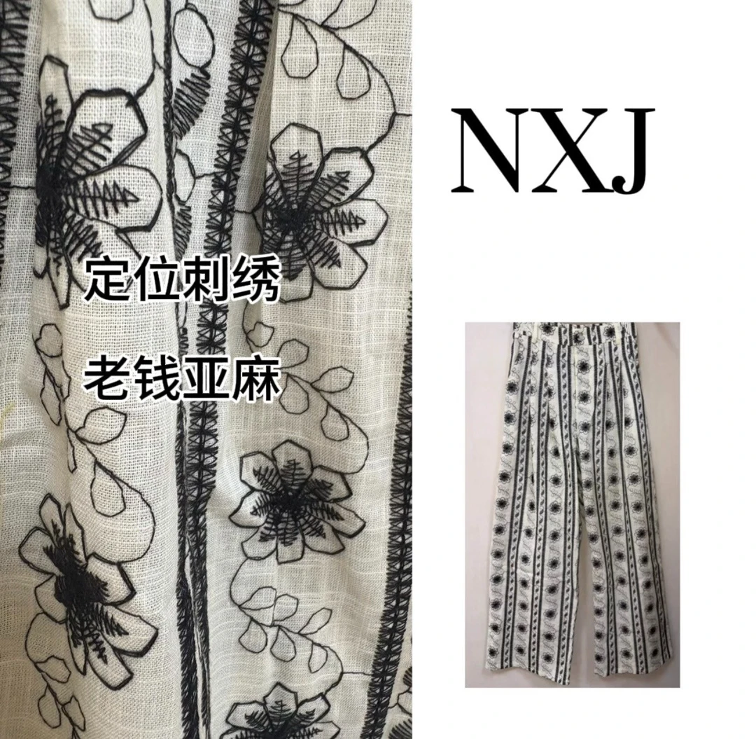NXJ【黑色幽默】微胖大码 定位刺绣阔腿裤长裤 250425
