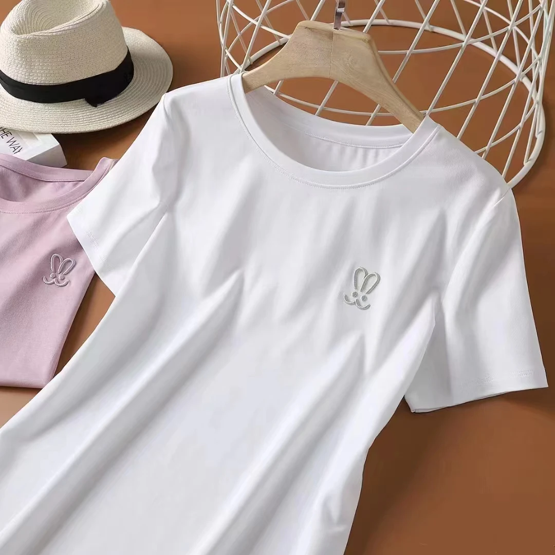 【刺绣】白色纯棉春夏时尚时尚圆领百搭情侣夏休闲半袖宽松潮流印花