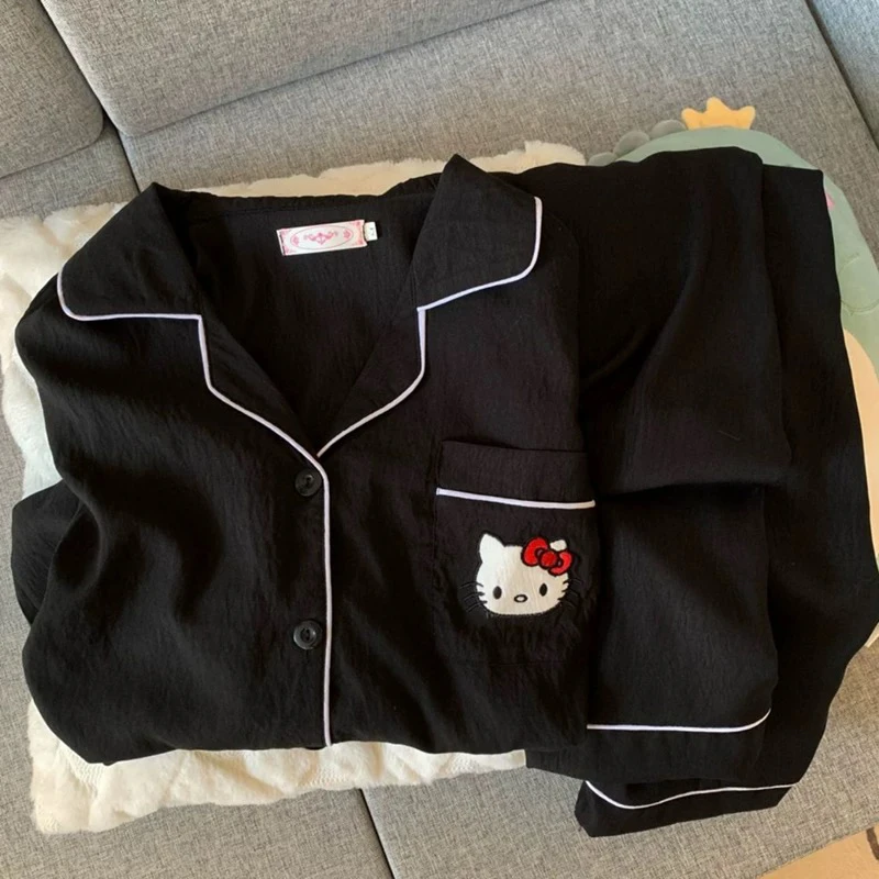 【云朵KT猫】加肥加大春秋季长袖大码睡衣女宽松卡通可爱家居服套装