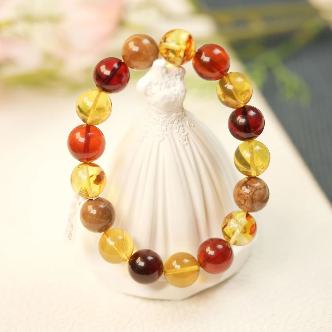 晨玺珠宝-多宝14+单圈天然缅甸琥珀蜜蜡手串精美百搭梅拉德轻奢