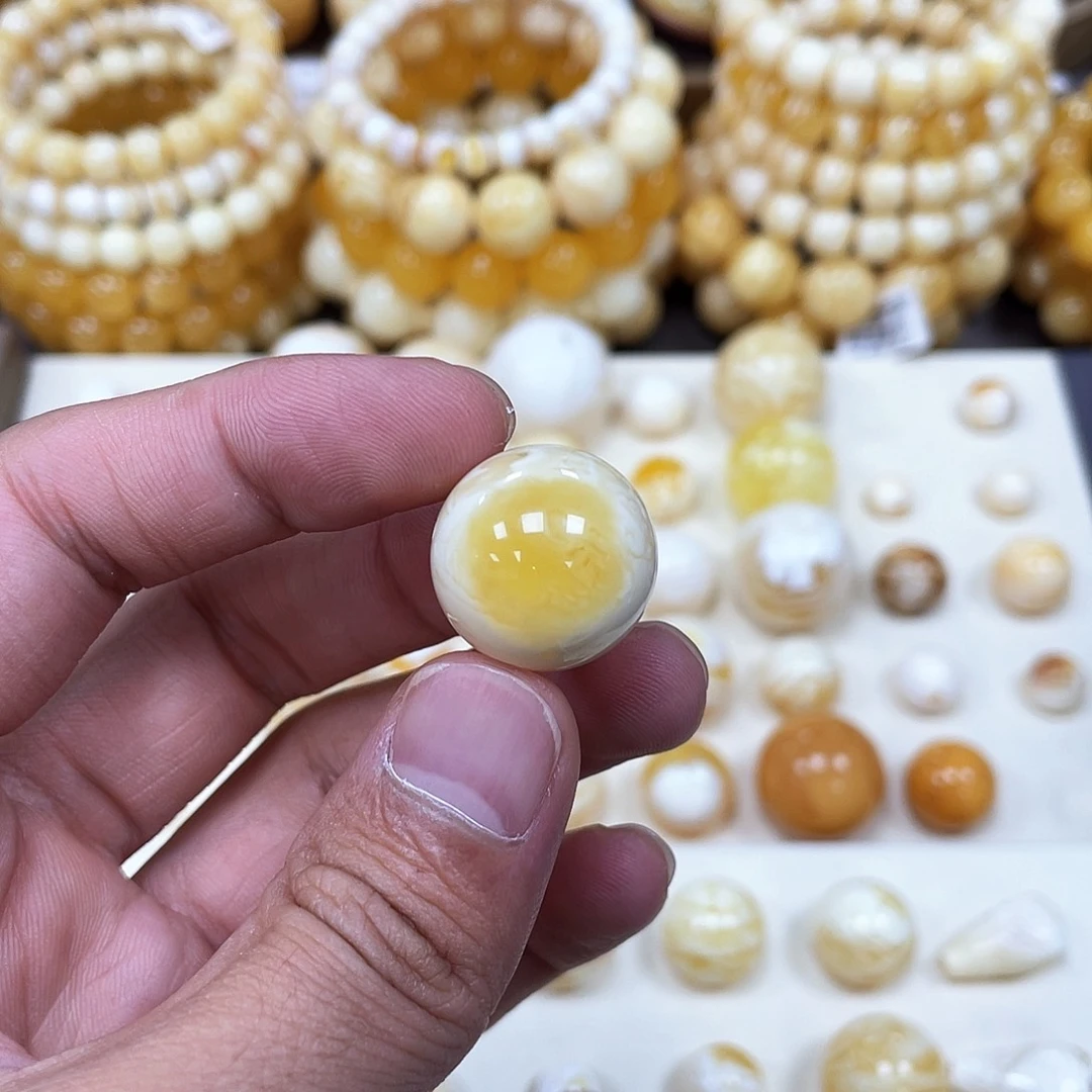 未镶嵌蜜蜡珠宝奇石19.5mm金瓷白双溶洞款｜圆珠·段掌柜