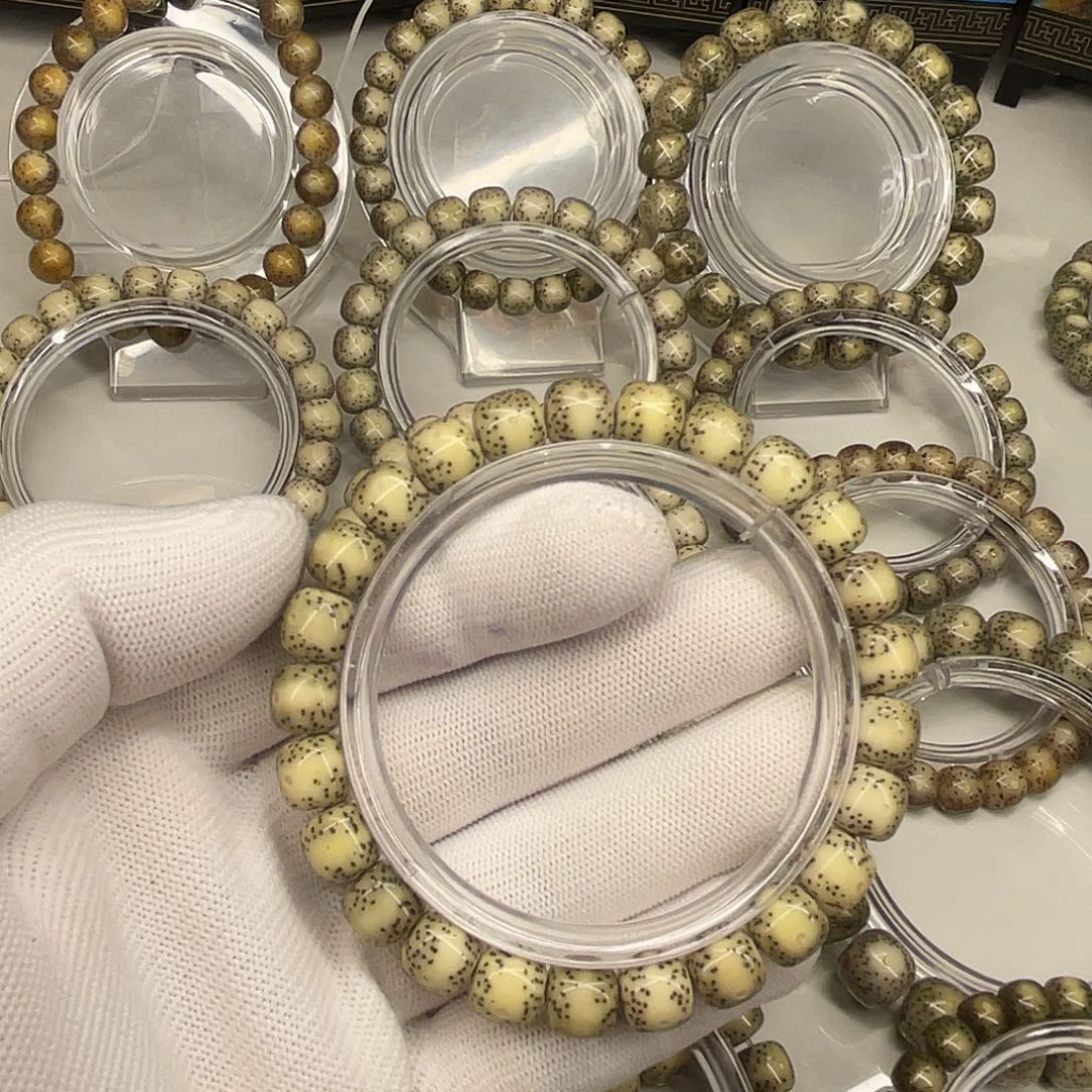 星月菩提手串海南星月菩提石玉料9×8原生态一线天