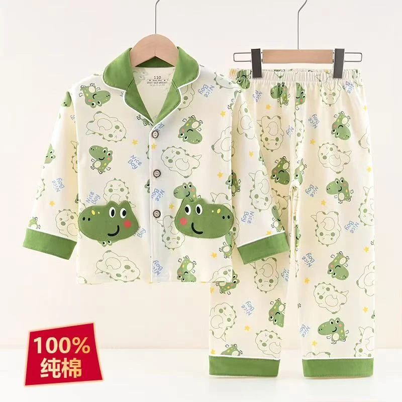100%纯棉儿童睡衣男童春秋季纯棉长袖中大童卡通小男孩家居服套装