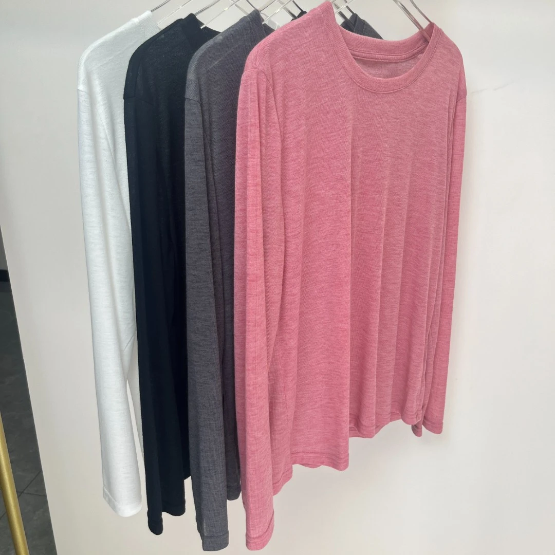 原创气质纯色春装新款圆领长袖T恤简约百搭上衣女显瘦女款休闲