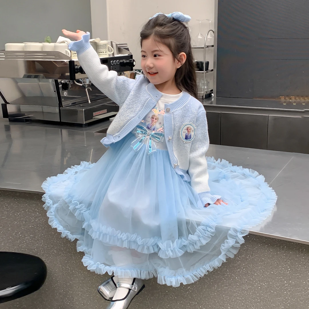 女童爱莎连衣裙2025新冰雪奇缘艾莎公主裙毛衣外套秋季女童连衣裙