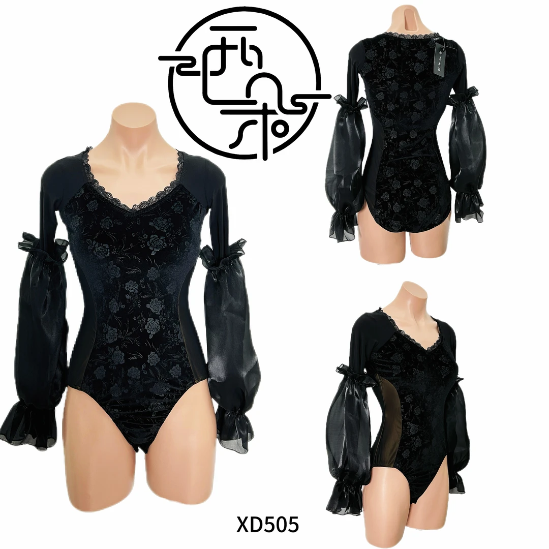 西朵舞服丝绒拼接蕾丝款摩登舞练功服上衣冬季XD505