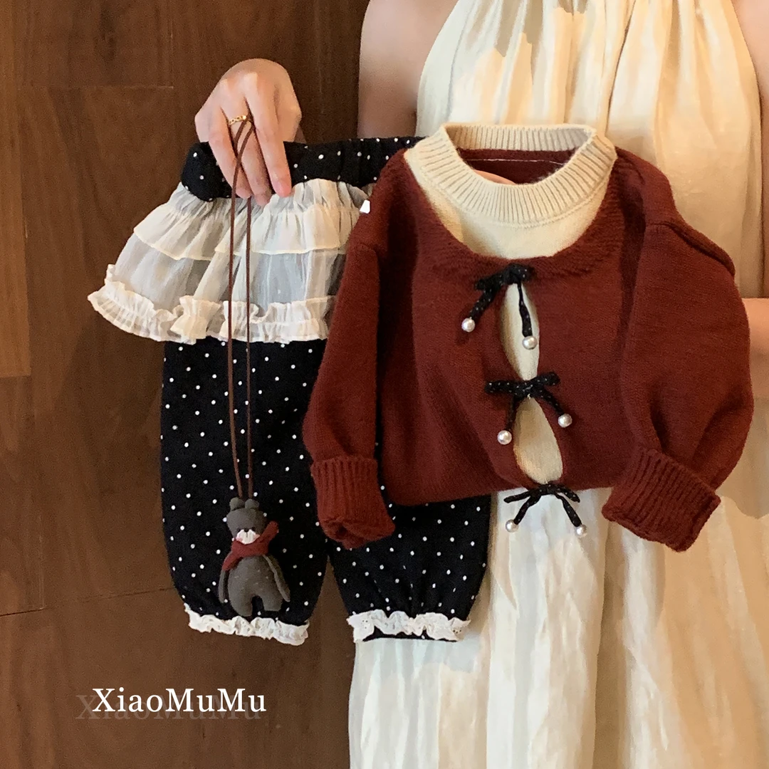 【现货】女童洋气套装秋装2025新款小童女宝宝毛衣裤子两件套甜美