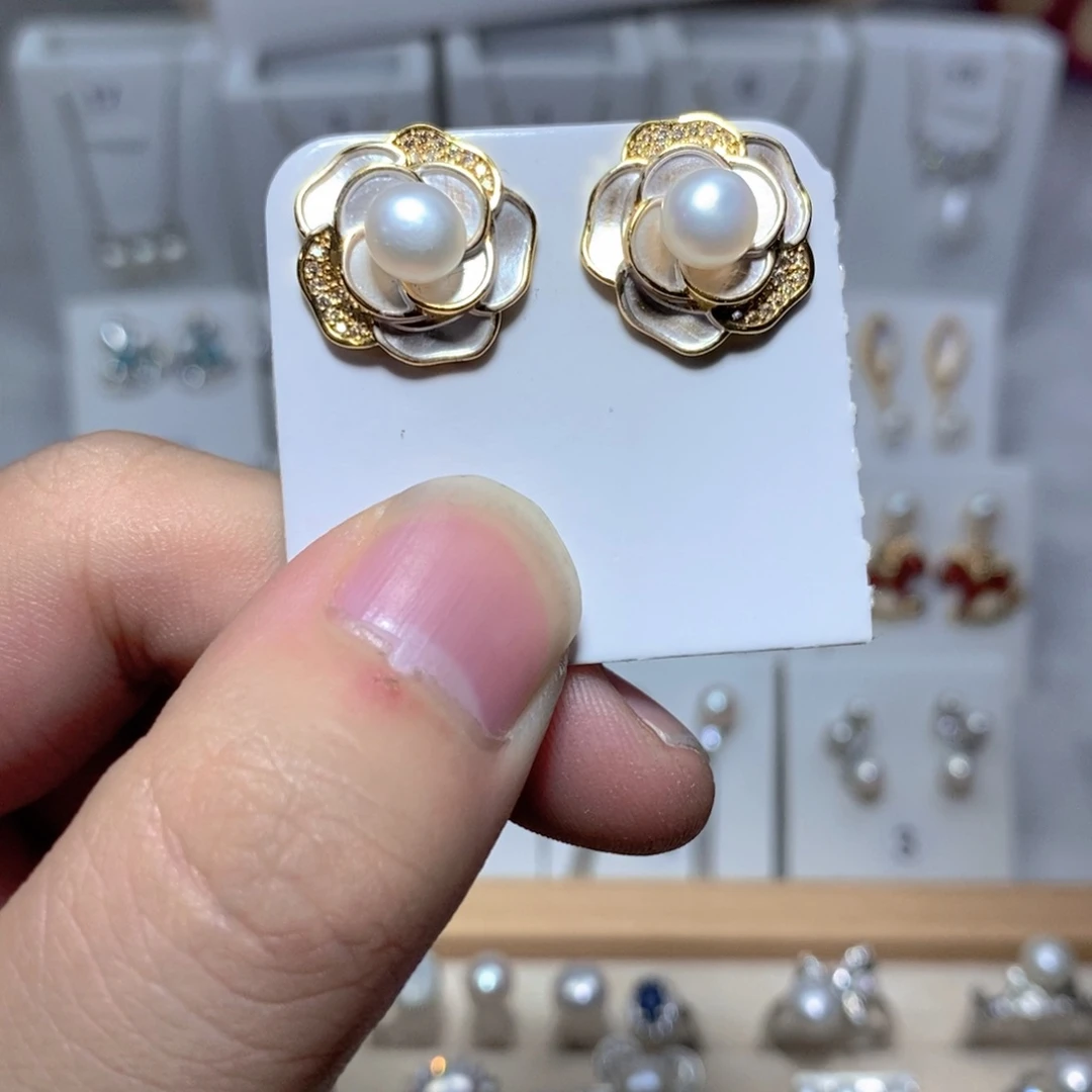 淡水珍珠耳饰银S925镶嵌