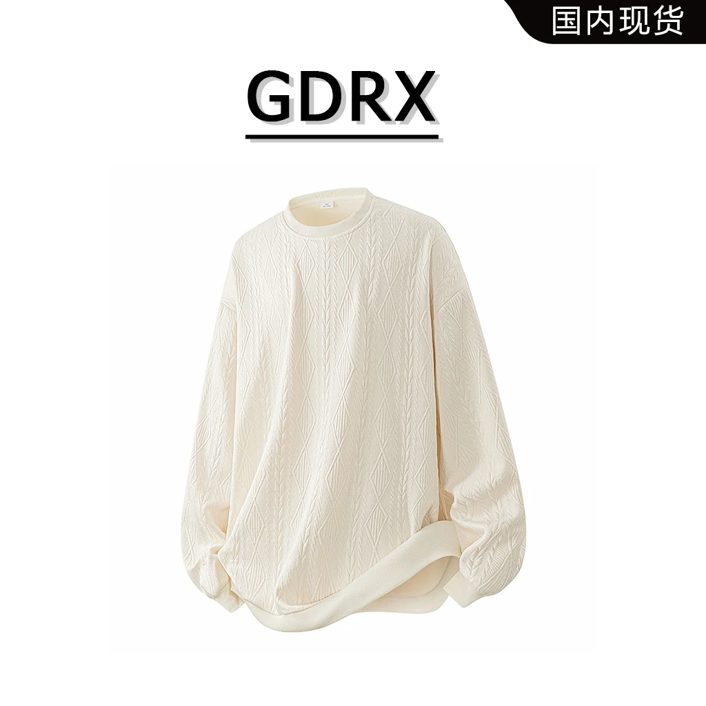 GDRX美式重磅提花长袖卫衣男款秋季新款高级感ins圆领百搭上衣