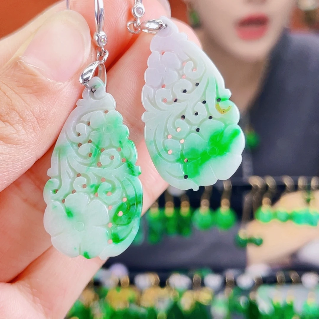翡翠银S925镶嵌耳饰