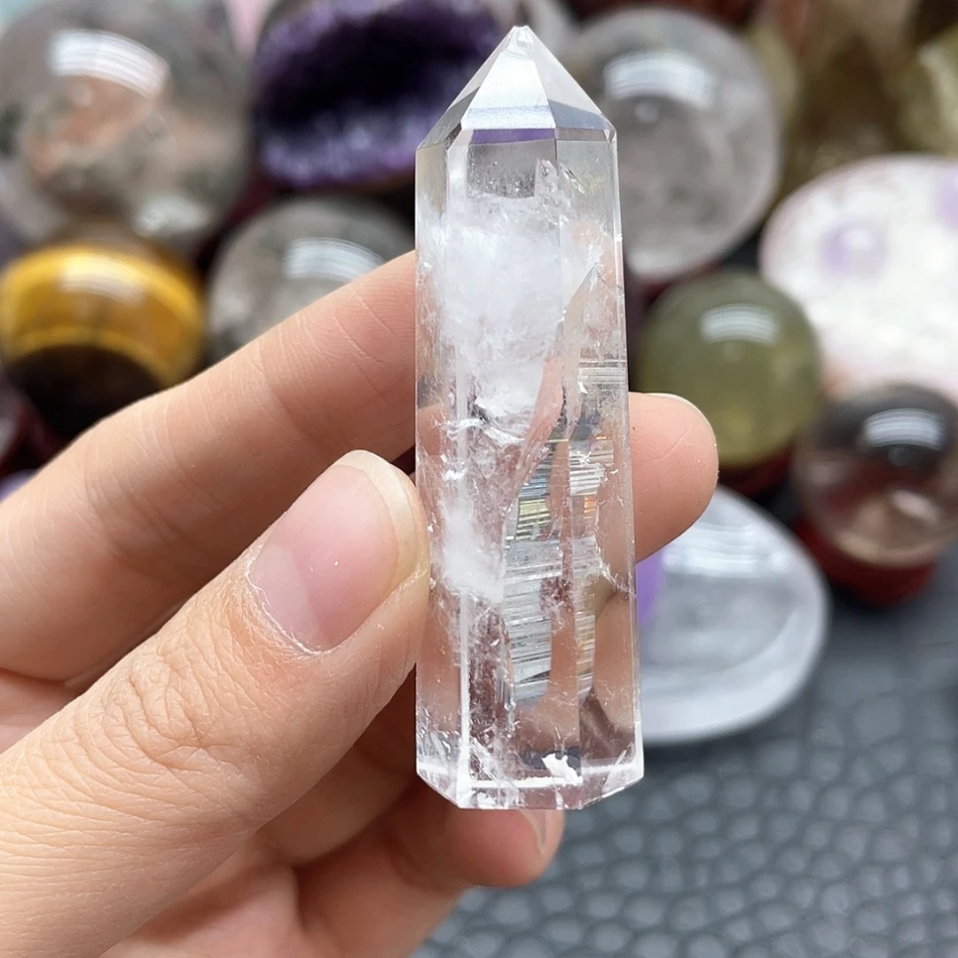未镶嵌发晶珠宝半成品97白水晶柱微瑕放漏