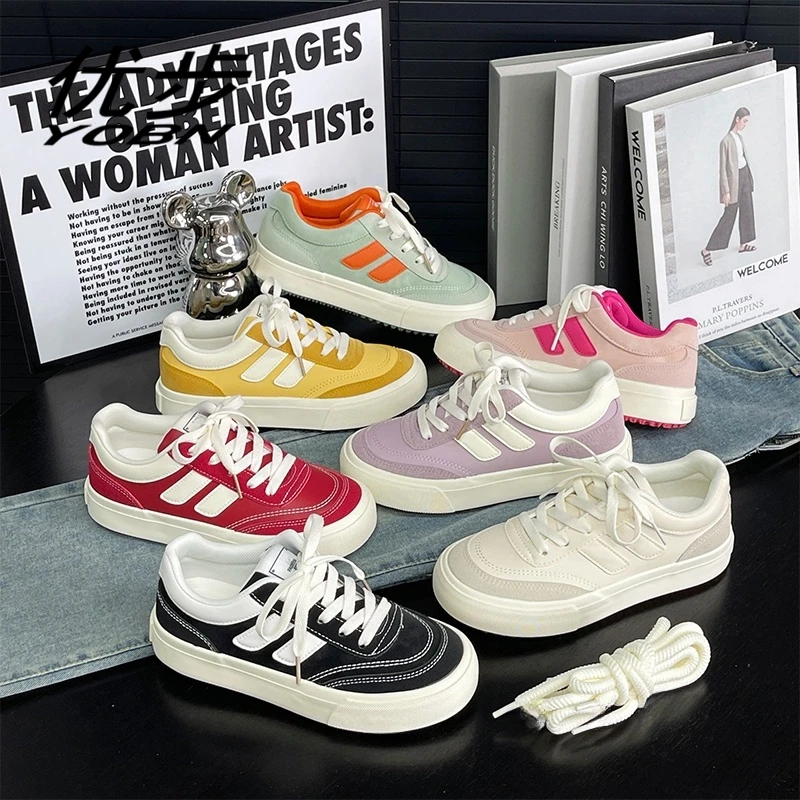 德训鞋女厚底港风小白鞋复古百搭低帮休闲女鞋ins潮鞋板鞋h1098