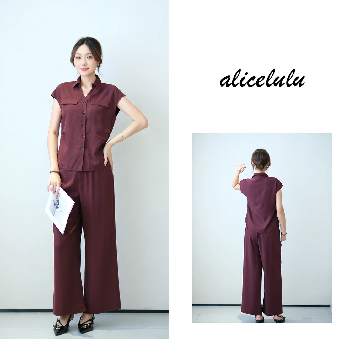 5 alicelulu 知性工装休闲无袖收腰上衣阔腿裤套装S1035163E