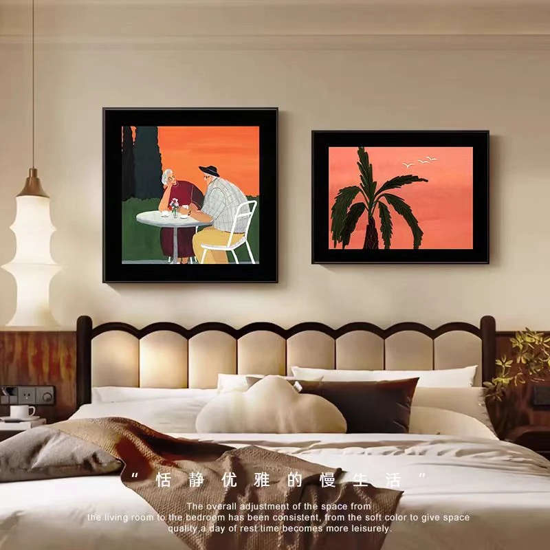 H067中古风法式复古抽象人物卧室床头客厅餐厅装饰壁画