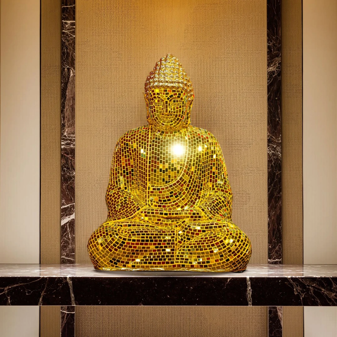 【本尼家】金色马赛克手工贴片释迦摩尼佛装饰品客厅玄关摆件